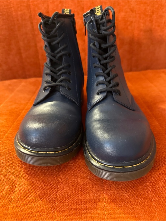 Dr. Martens Navy Lace-Up Leather Combat Boots with side zipper - women’s size 6 main image 9